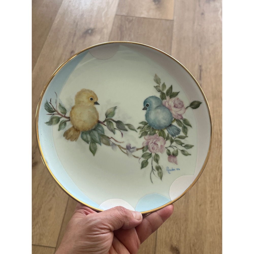 Rado Hand Painted Porcelain Bird Plate 2001 Artist Signed Blue Yellow Bird 8in
